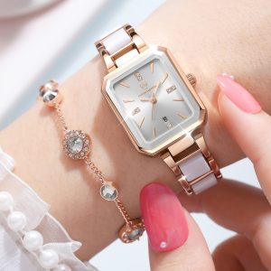 Rose Gold Square Ceramic Watch for Women
